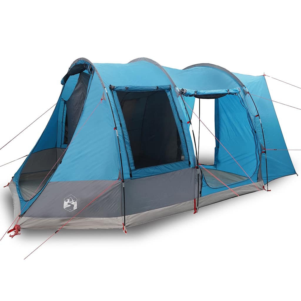 Zijaanzicht van de vidaXL 2-persoons autotent in waterdicht blauw met ventilatieopeningen.