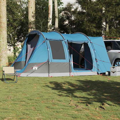 Detail van de vidaXL 2-persoons autotent in blauw, met stevige stokken en spanbanden.