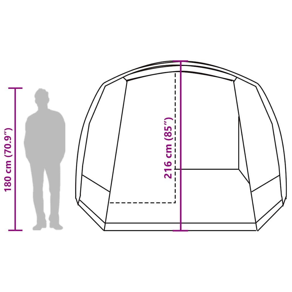 Detail van de vidaXL autotent met afmetingen en zijaanzicht, geschikt voor 2 personen.