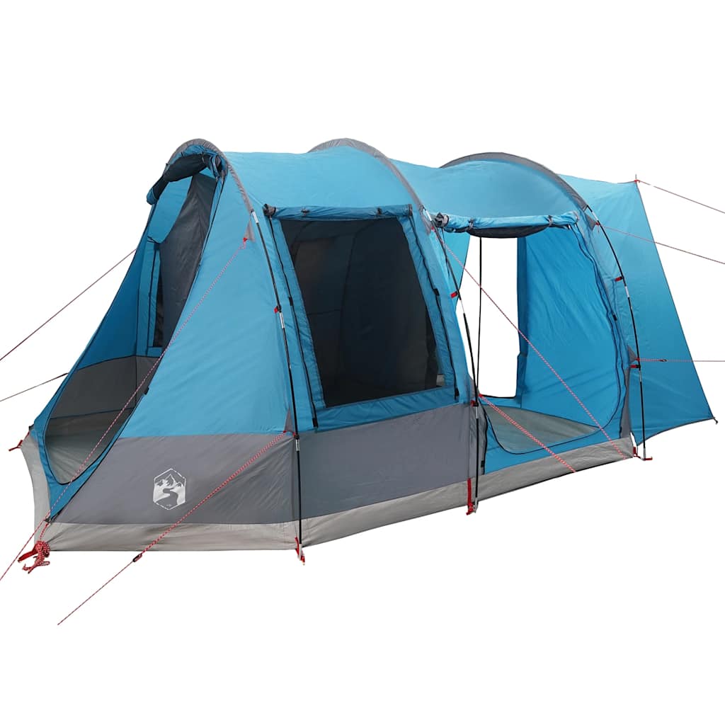 Detail van de vidaXL 2-persoons autotent in waterdicht blauw, zijaanzicht met opgezette stokken.