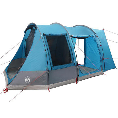 Detail van de vidaXL 2-persoons autotent in waterdicht blauw, zijaanzicht met opgezette stokken.