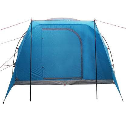 Detail van de blauwe vidaXL autotent met een grote toegangspoort en stevige stokken.