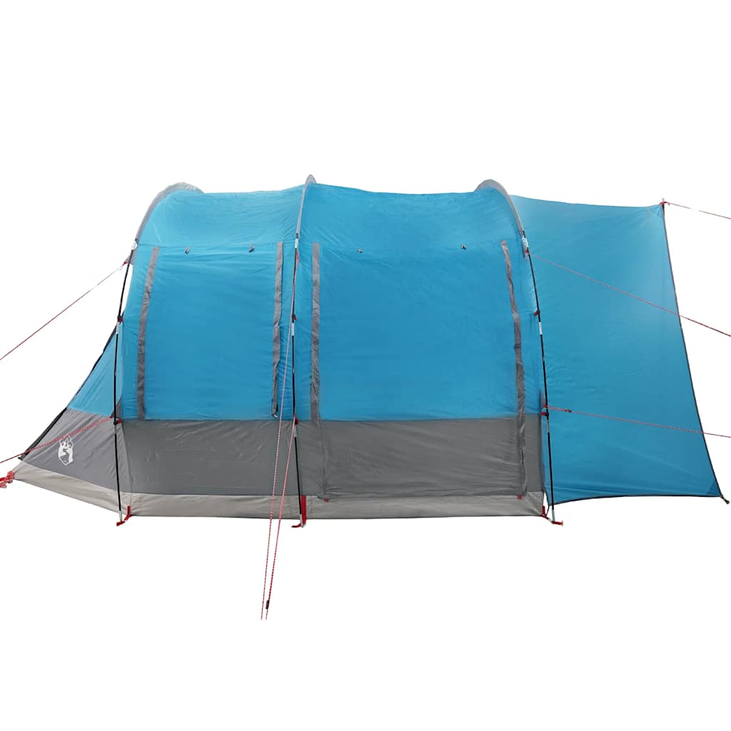 Detail van de vidaXL 2-persoons autotent in waterdicht blauw, zijaanzicht met tentzeil en stokken.