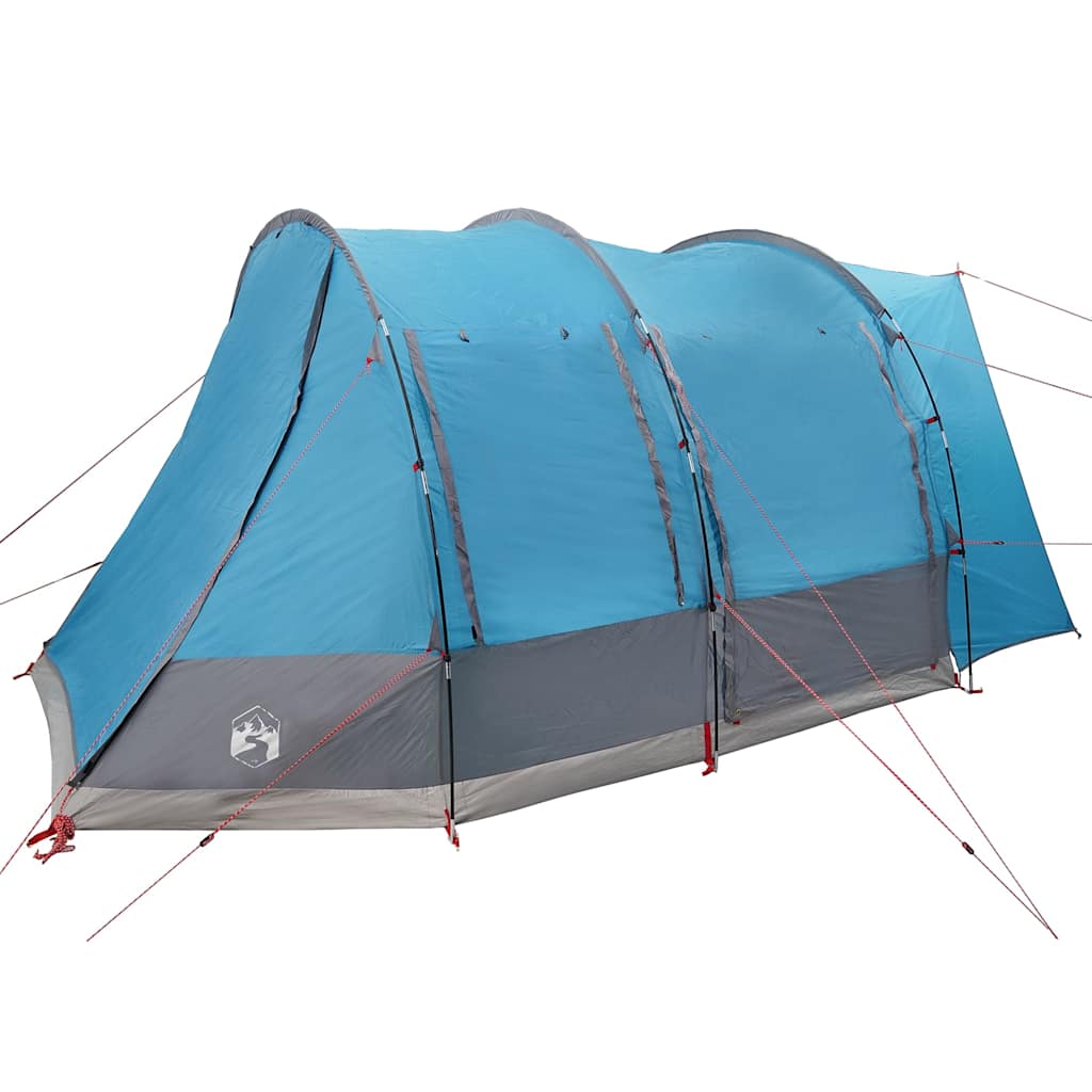 Detail van de vidaXL 2-persoons autotent in blauw, zijaanzicht met stevige stokken en spanbanden.