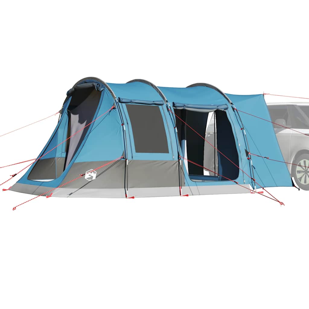 VidaXL 2-persoons autotent waterdicht blauw, zijaanzicht met opgezette stokken en spanbanden.