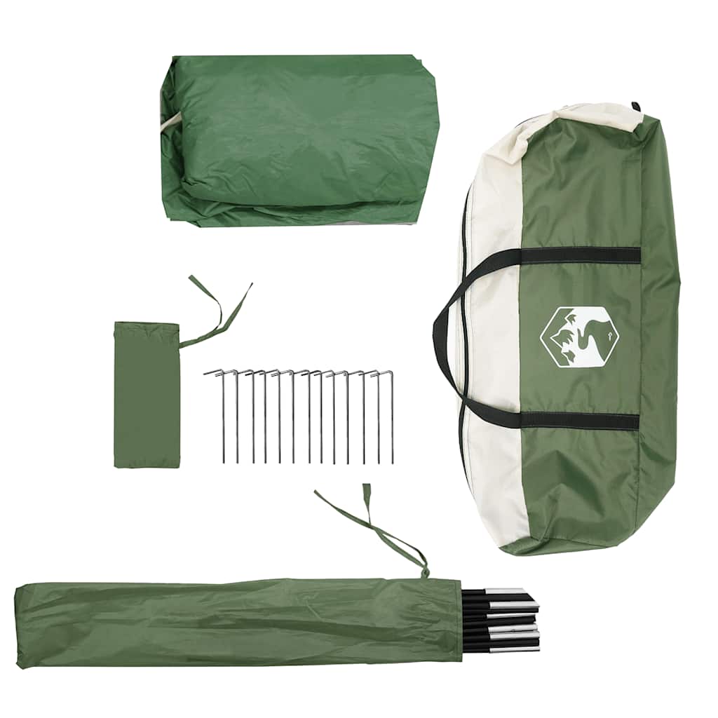 Detail van de vidaXL partytent met opbergzak, stokken en haringen in groen.