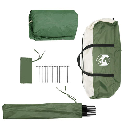 Detail van de vidaXL partytent met opbergzak, stokken en haringen in groen.