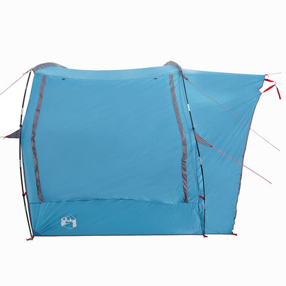 Zijaanzicht van de vidaXL waterdichte autotent in blauw met opzetstokken.
