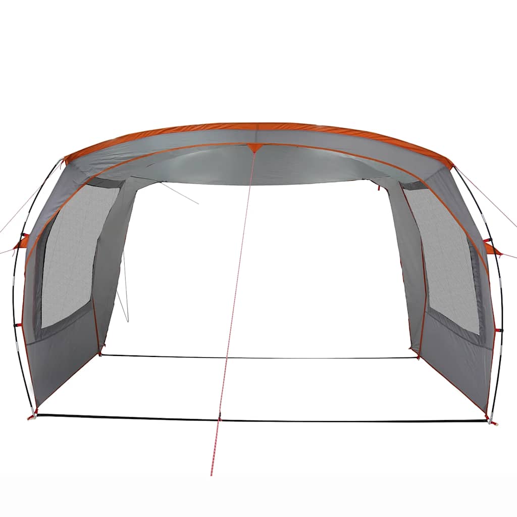 Detail van de vidaXL autotent in grijs met oranje accenten, zijaanzicht met openingen voor ventilatie.