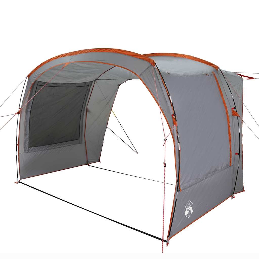 Detail van de grijs-oranje vidaXL autotent met open zijwand en stevige stokken.