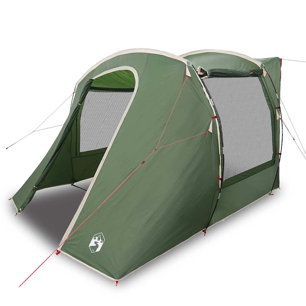 Detail van de groene vidaXL autotent met ingang en gaasvenster aan de zijkant.