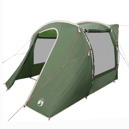 Detail van de groene vidaXL autotent met open ingang en gaasvensters.