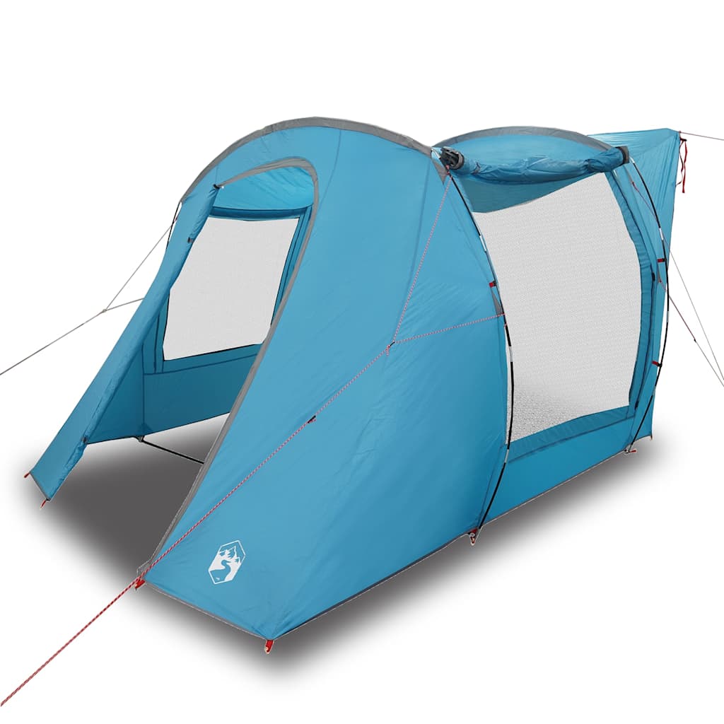 Zijaanzicht van de vidaXL waterdichte autotent in blauw met ventilatierooster.