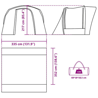 Detail van de maatvoering en afmetingen van de vidaXL waterdichte autotent in blauw.