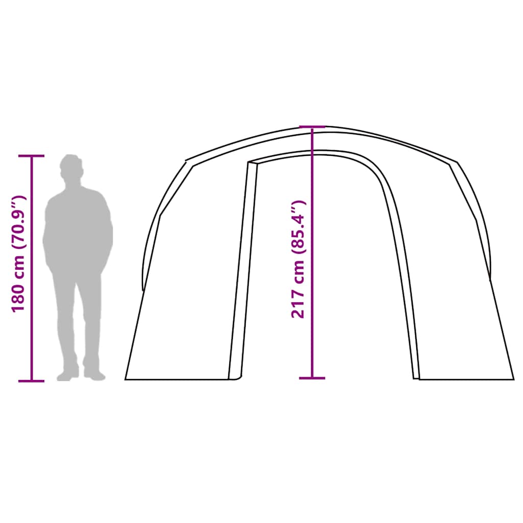 Detailweergave van de vidaXL autotent met afmetingen en zijaanzicht van de tent.