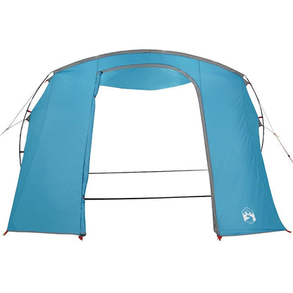 Detail van de blauwe vidaXL autotent met open ingang en stevige stokken.