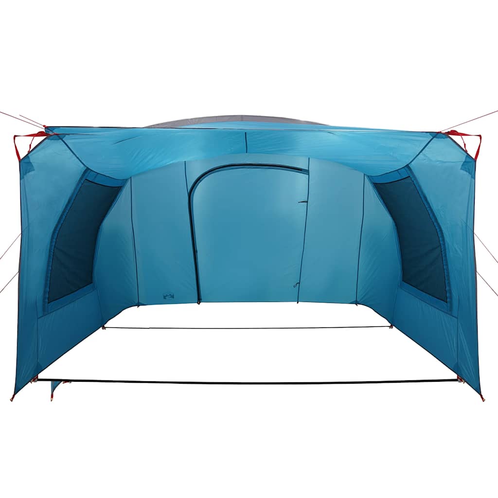 Detail van de binnenkant van de vidaXL waterdichte autotent in blauw, met ruime doorgang en ventilatieroosters.
