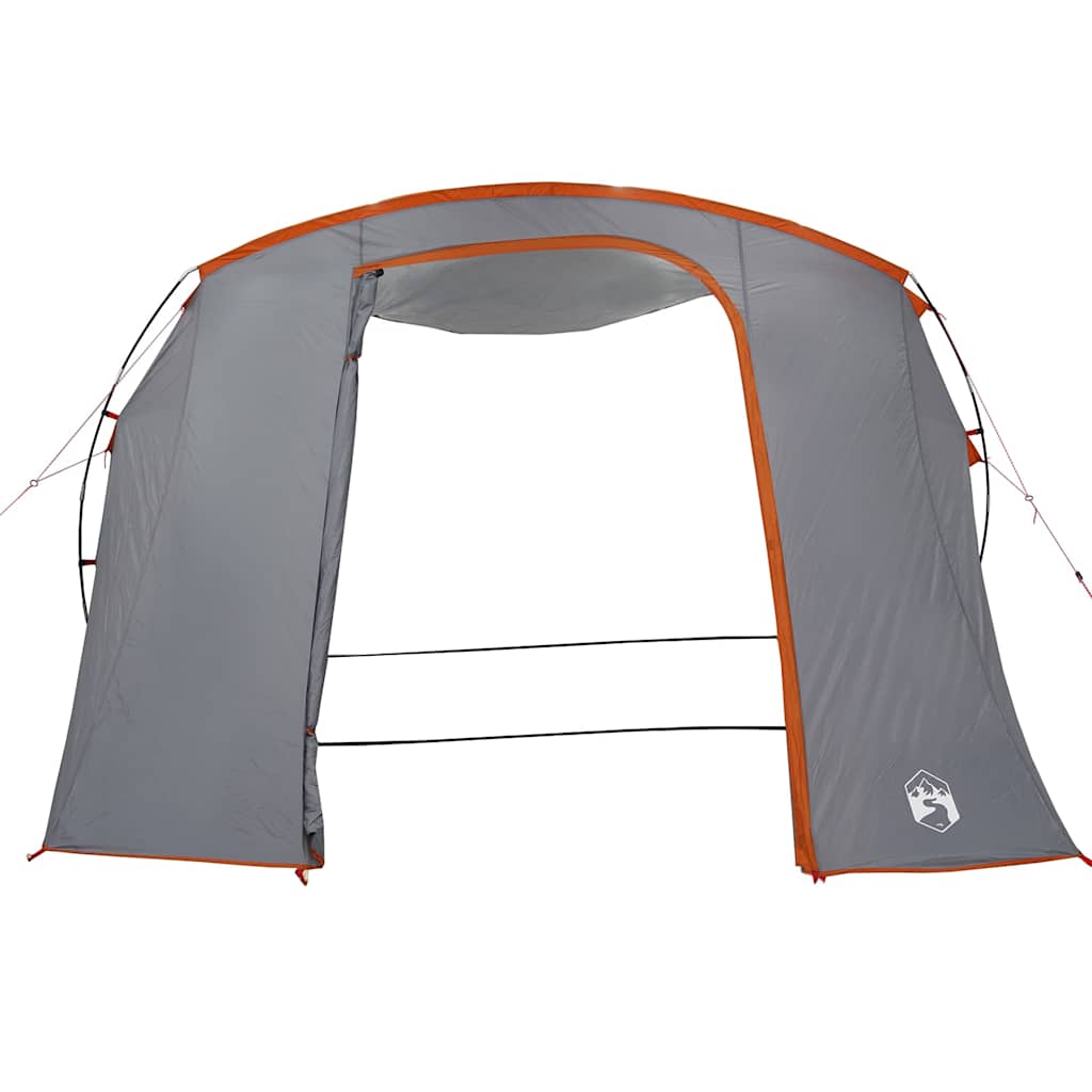 Detail van de vidaXL autotent in grijs met oranje accenten, zijaanzicht van de ingang.