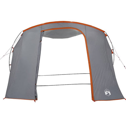 Detail van de vidaXL autotent in grijs met oranje accenten, zijaanzicht van de ingang.