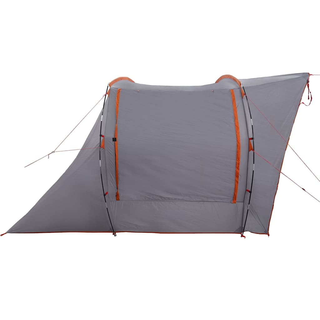 Detail van de vidaXL autotent in grijs met oranje accenten, zijaanzicht met open ingang.