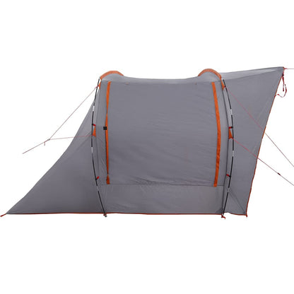 Detail van de vidaXL autotent in grijs met oranje accenten, zijaanzicht met open ingang.