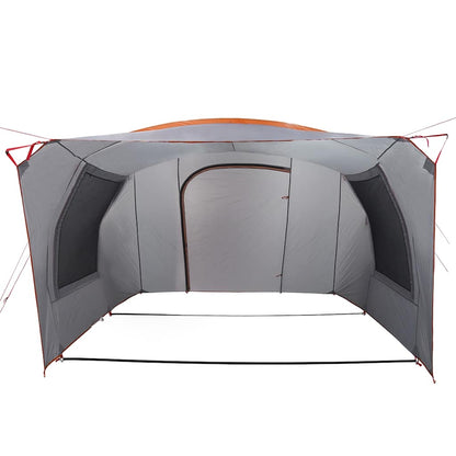 Detail van de grijze vidaXL autotent met oranje accenten en open ingang.