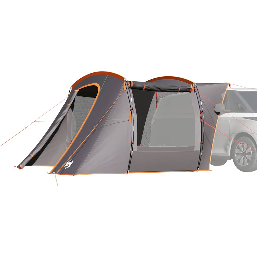 Grijze en oranje vidaXL autotent, waterdicht met ruime ingang en zijramen.