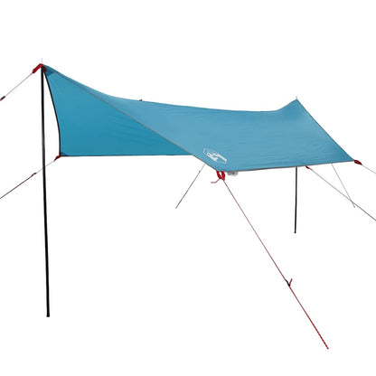Detail van de vidaXL autotent in blauw, met stevige stokken en spanbanden.