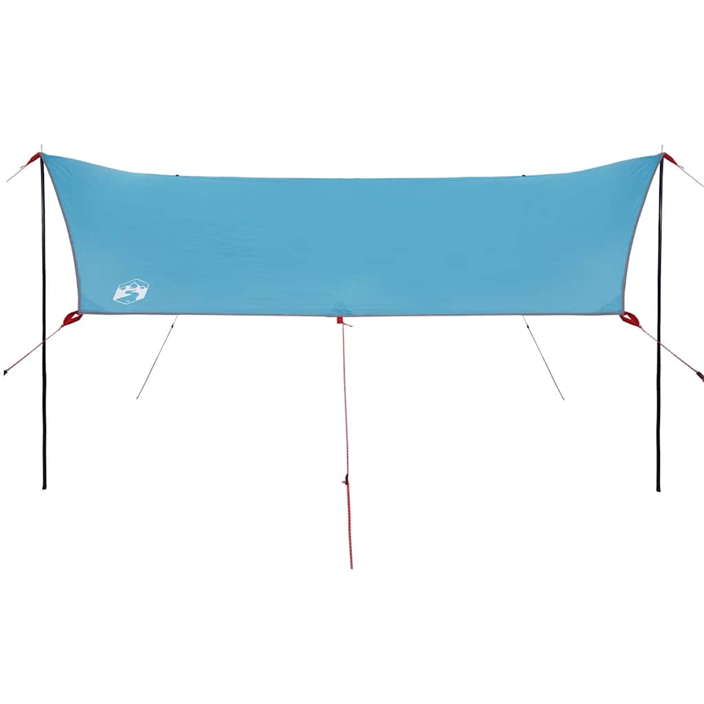 Detail van de vidaXL autotent in waterdicht blauw, met stevige stokken en spanbanden.