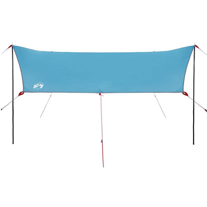 Detail van de vidaXL autotent in waterdicht blauw, met stevige stokken en spanbanden.