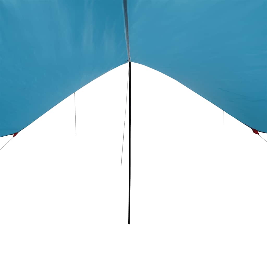 Detail van de blauwe vidaXL autotent met stevige stokken en waterdicht doek.