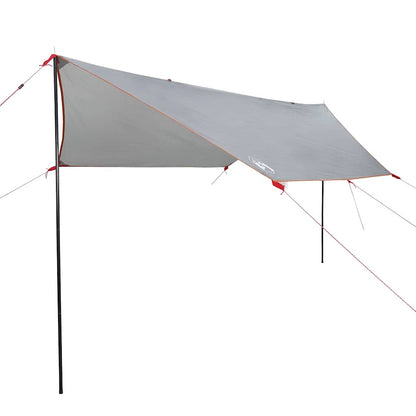 Detail van de vidaXL autotent in grijs met oranje accenten, zijaanzicht met opgezette luifel.