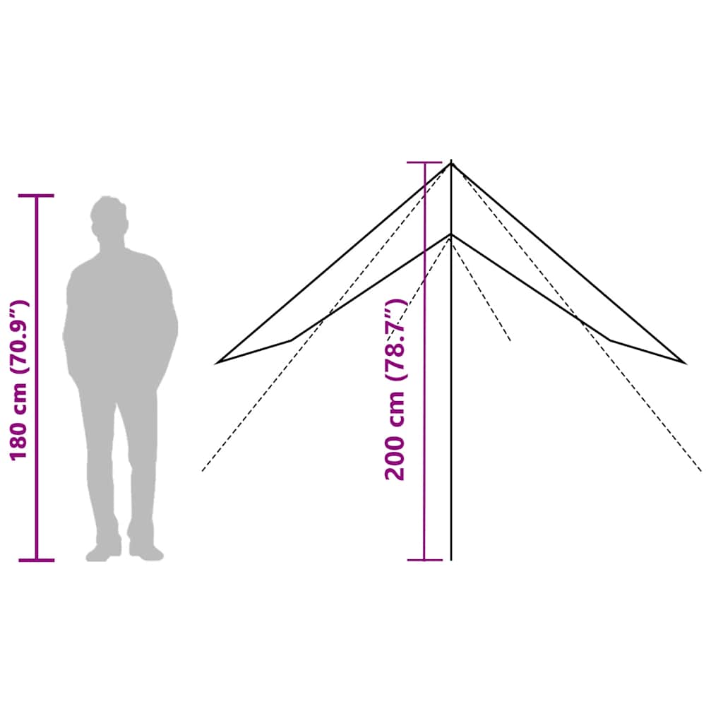 Detail van de vidaXL autotent met afmetingen en hoogteindicatie voor gebruiksgemak.