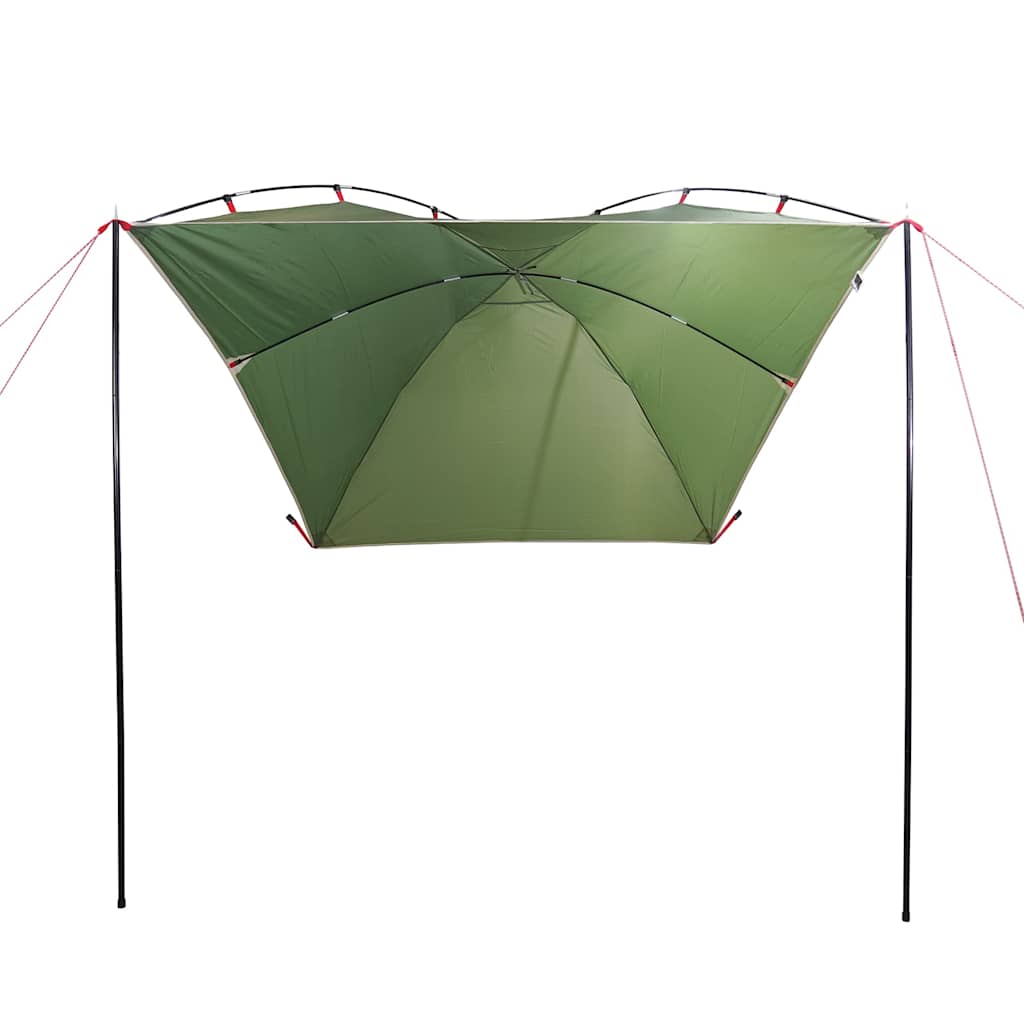 Detail van de vidaXL autotent in groen, met stevige stokken en spanningstouwen.