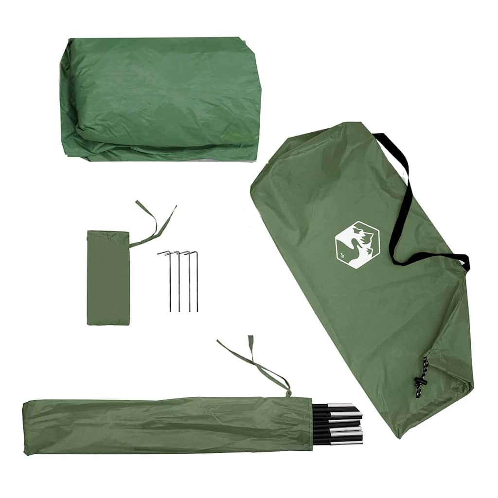 Detail van de vidaXL autotent in groen, inclusief stokken en draagtas.