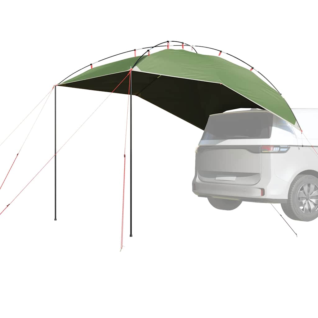 Groene vidaXL autotent, waterdicht en eenvoudig op te zetten, met voertuig eronder.