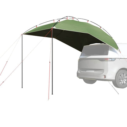 Groene vidaXL autotent, waterdicht en eenvoudig op te zetten, met voertuig eronder.