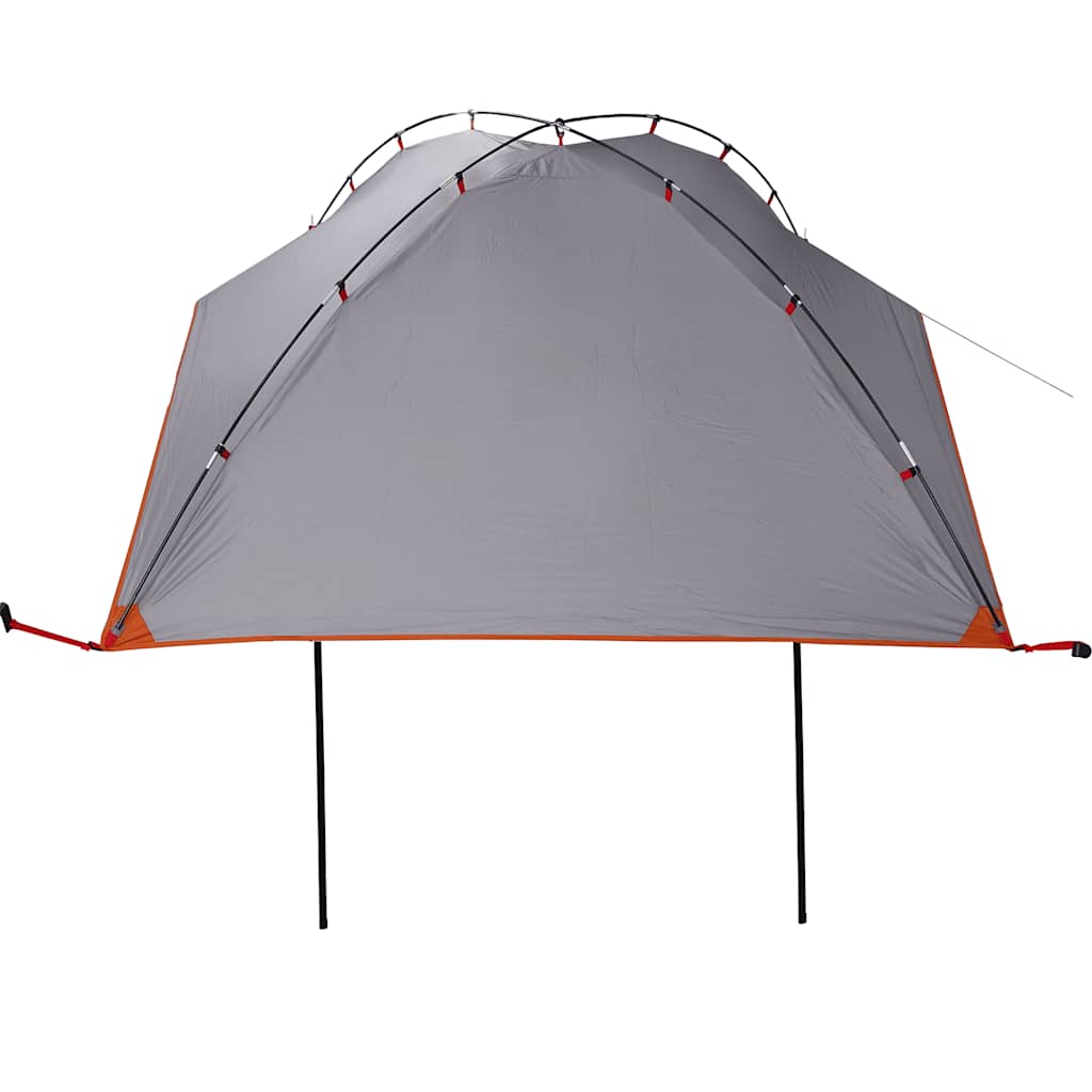 Detail van de grijs-oranje vidaXL autotent met opzetstokken en stevige bevestigingen.