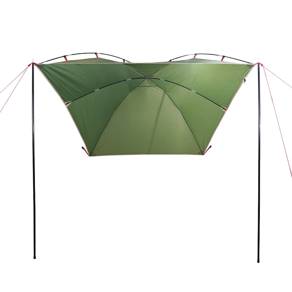 Detail van de groene vidaXL autotent met stevige stokken en spanbanden, zijaanzicht.