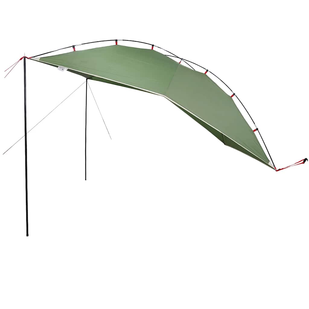 Detail van de groene vidaXL autotent met stevige stokken en een ruime overkapping.