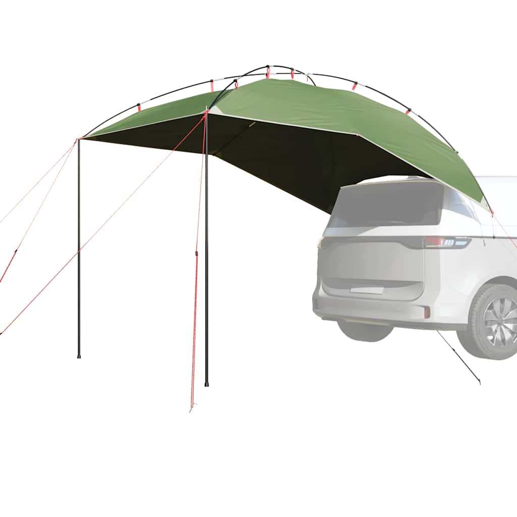 Groene vidaXL autotent met waterdichte bescherming, opgezette tent bij een voertuig.