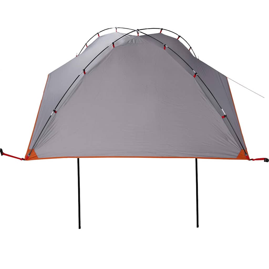 Detail van de vidaXL autotent in grijs met oranje accenten, zijaanzicht.