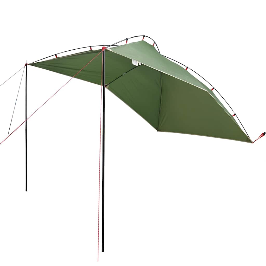 Detail van de groene vidaXL autotent met stevige stokken en spanbanden, zijaanzicht.
