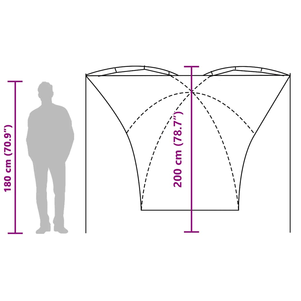 Detail van de vidaXL autotent met afmetingen en hoogteindicatie van 180 cm.