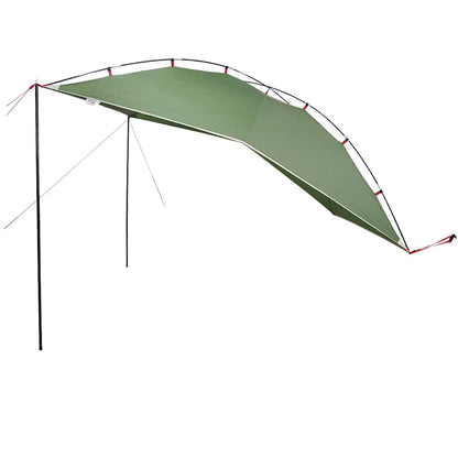 Detail van de groene vidaXL autotent met stevige stokken en een uitgerekte zeilconstructie.