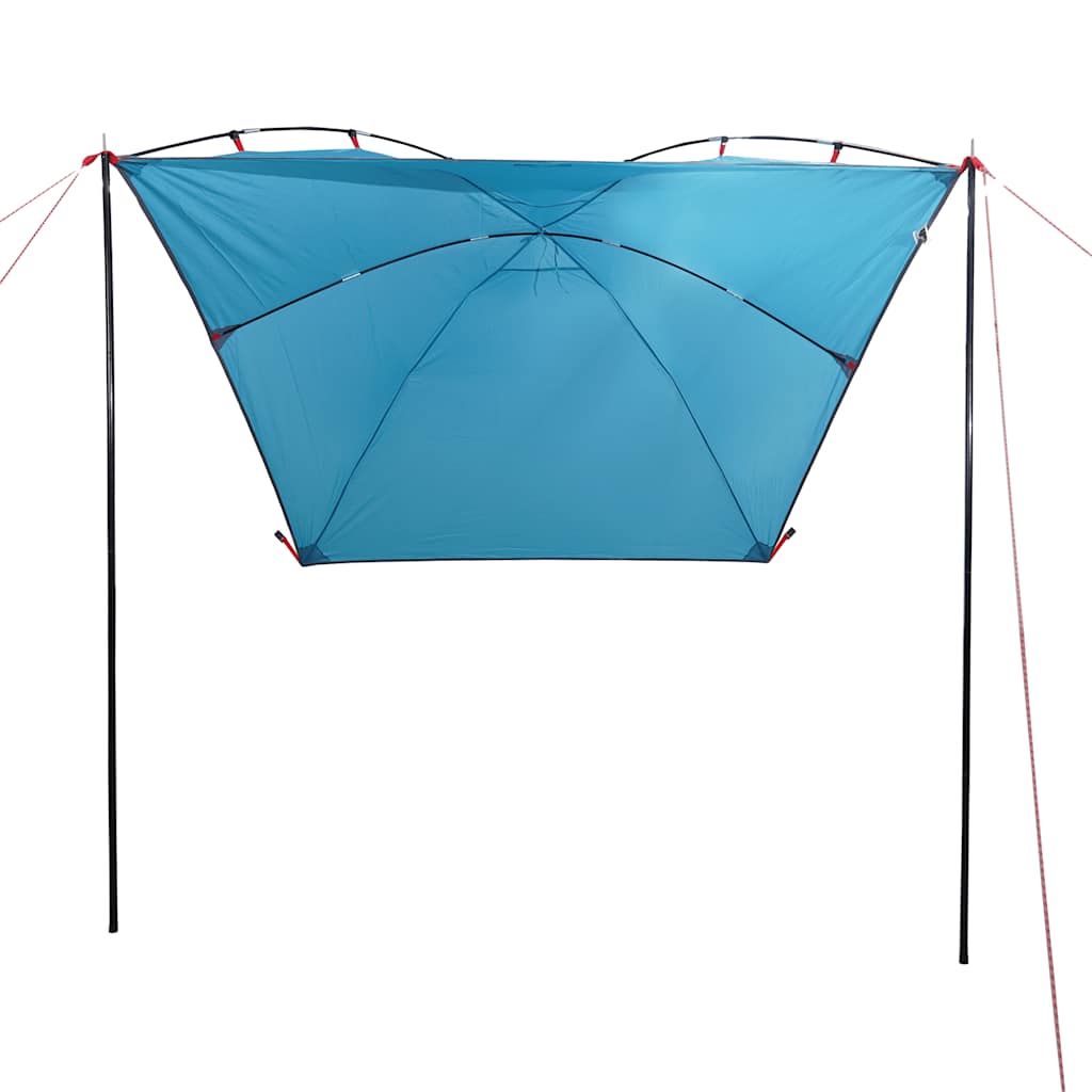 Detail van de vidaXL autotent in blauw, met opgezette structuur en stevige stokken.