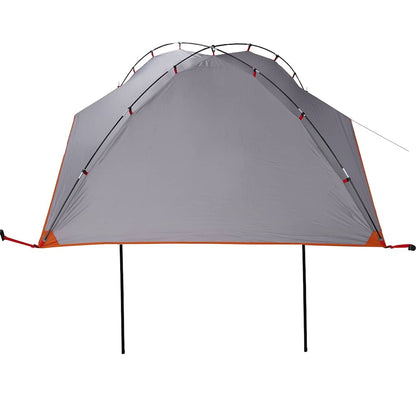 Detail van de vidaXL autotent in grijs met oranje accenten, zijaanzicht met opgezette stokken.
