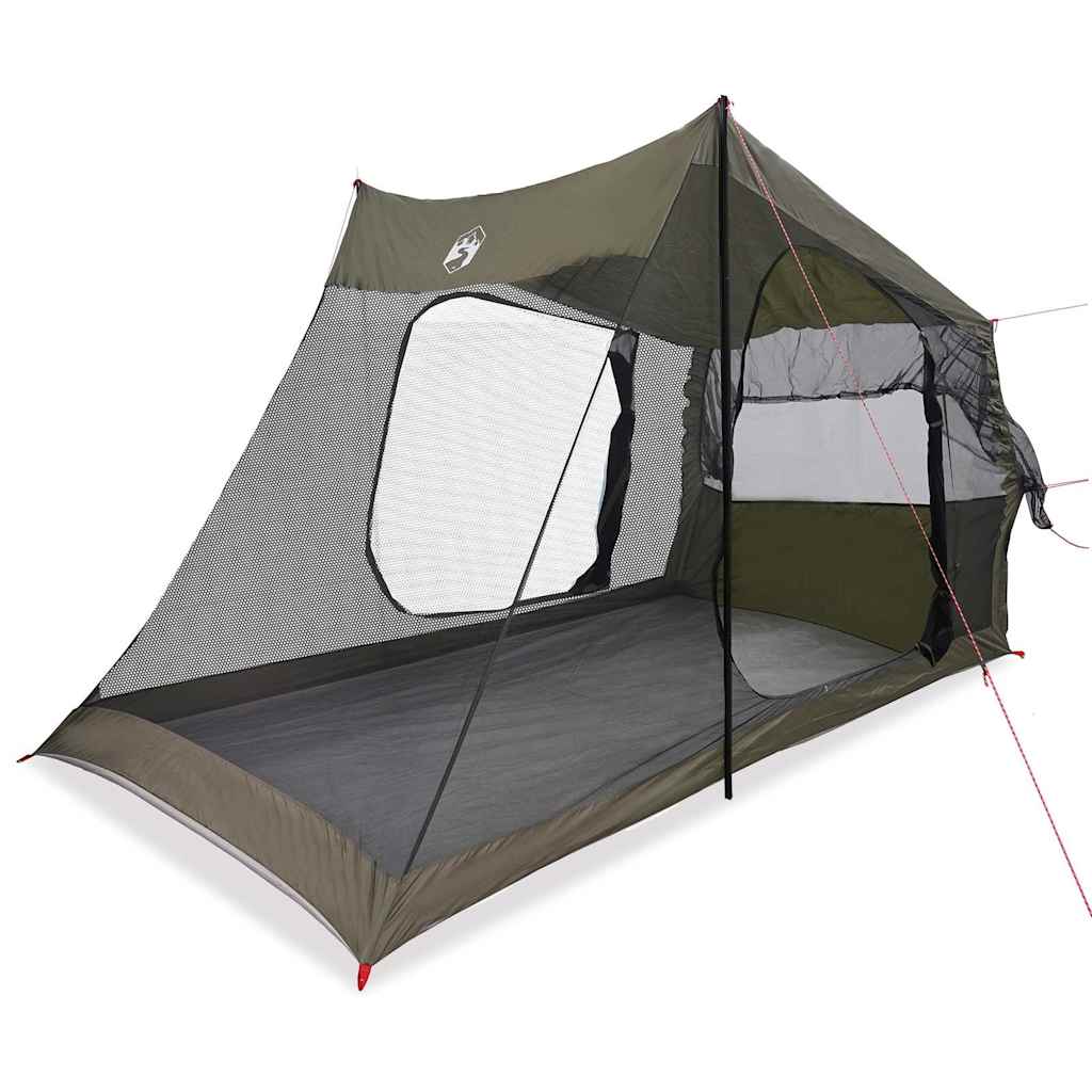 Detail van de vidaXL autotent met olijfgroene kleur en gaasvensters.