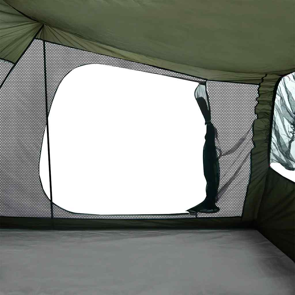 Detail van het gaasraam van de vidaXL autotent, olijfgroen, voor ventilatie.