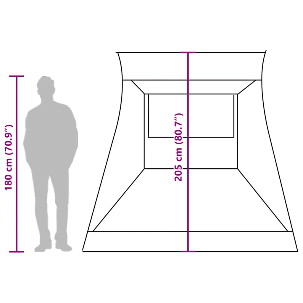 Detail van de vidaXL autotent met afmetingen en zijaanzicht van de tent.